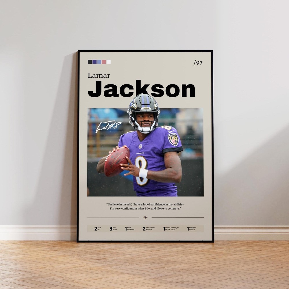 Lamar Jackson Poster, Lamar Jackson Print Decor, Football Art